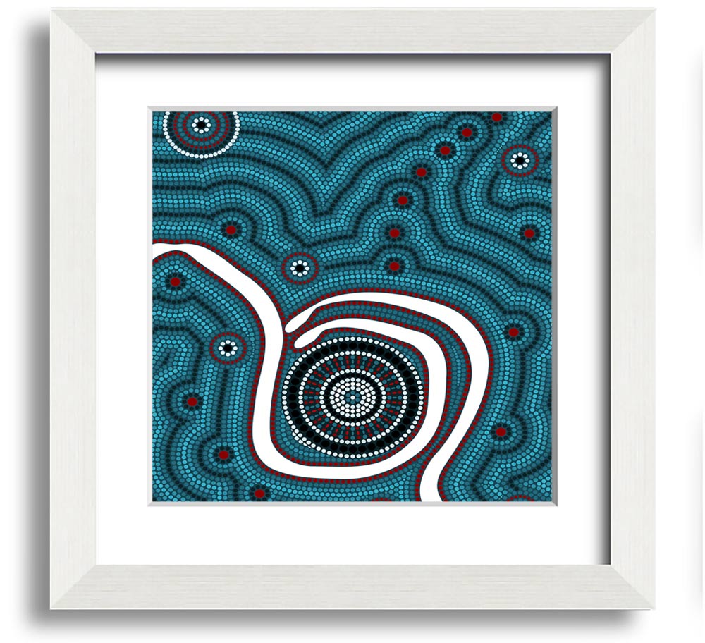 Aboriginal Pattern 1 Square Framed Print showcasing vibrant colors and unique design, ready to hang.